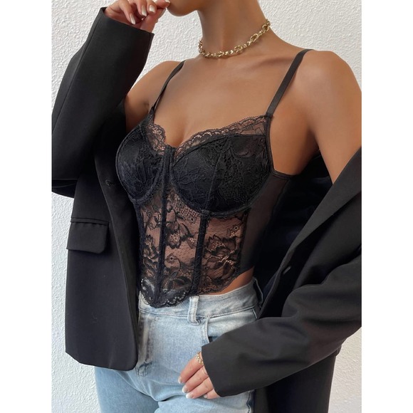 Lace Bustier Cami crop Top white - Picture 6 of 11